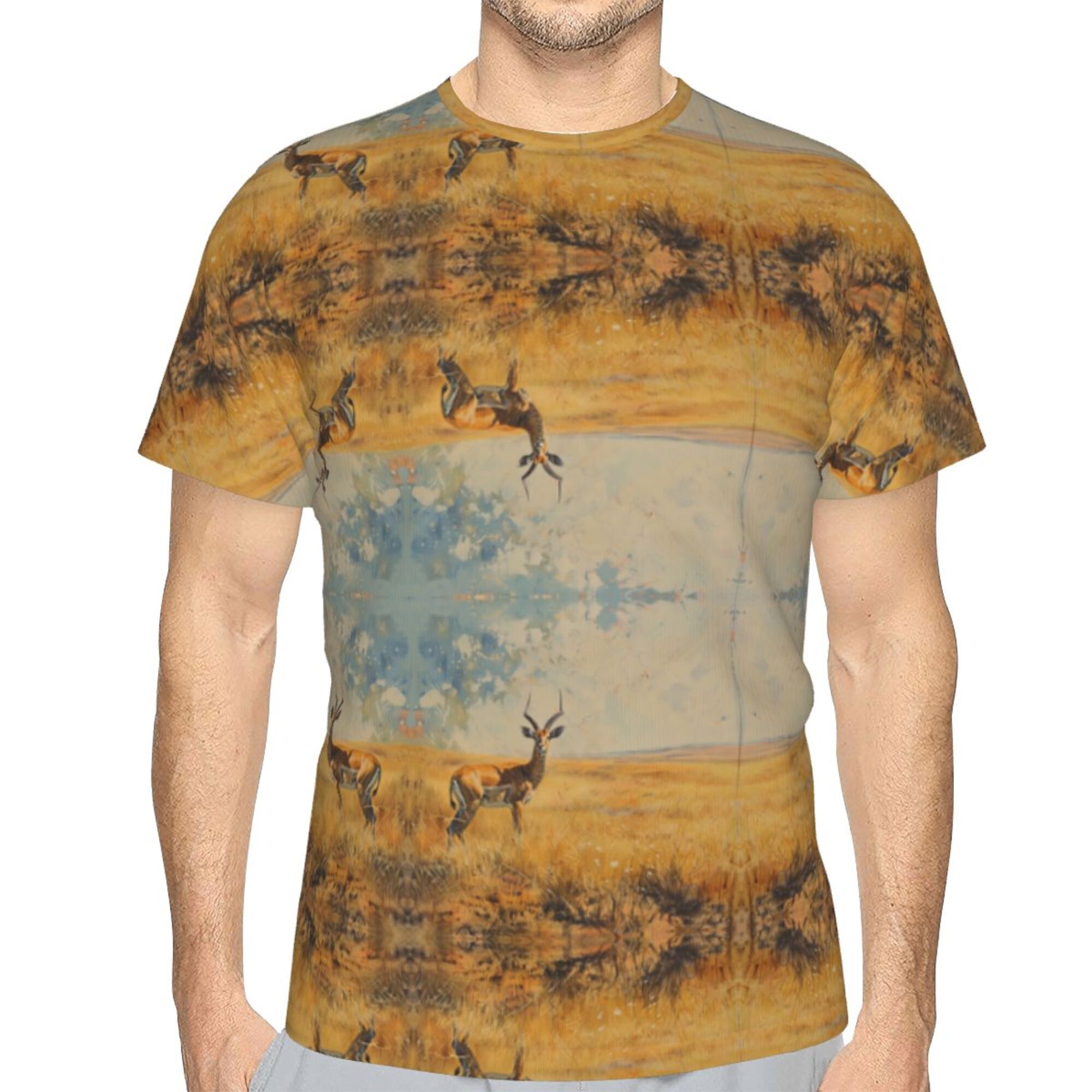 Yellow-Brown Full Print Antelope T-Shirt