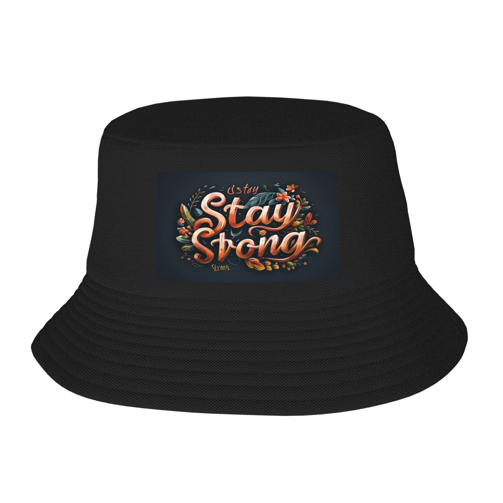 stay-strongletter-print-black-bucket-hat